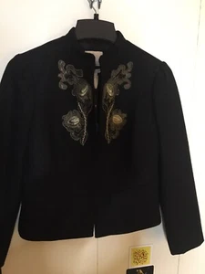 Banana Republic Heritage NWT 4 Black Made Of Italian Fabric Bolero Jacket Embroi - Picture 1 of 10