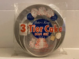 Vintage BAKE KING 3 TIER CAKE PAN SET 2" deep, 6", 8", 10". NEW - Picture 1 of 8