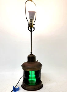 Vintage Green Glass Shade Nautical Marine Light Lamp Brass Metal Brass - Picture 1 of 11