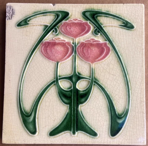 ANTIQUE BOOTE - ART NOUVEAU MAJOLICA TILE C1900 Cover