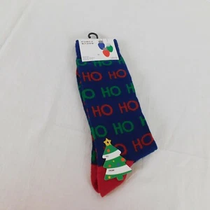 Funky Socks Men's Christmas Ho Ho Ho Dress Navy Red Green Shoe Size 6-12 New - Picture 1 of 5