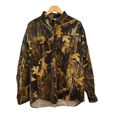 Columbia Marrón Camuflaje Manga Larga Botón Caza Camisa Chaqueta Chaqueta Talla L Foto 1 de 4