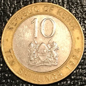 HIGH GRADE 1994 KENYA BI-METAL 10 SHILLING COIN-OCT322 - Picture 1 of 2