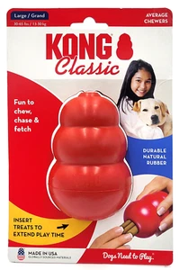 KONG Classic LARGE Durable Fetch & Chew Dog Toy Treat Stuffable 4x2.75" - Picture 1 of 11