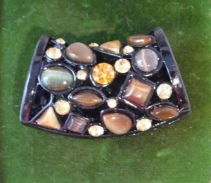 Ciondolo Slide In Smalto Nero Con Cabochon Moonglow Verde Marrone SP32J - Foto 1 di 5