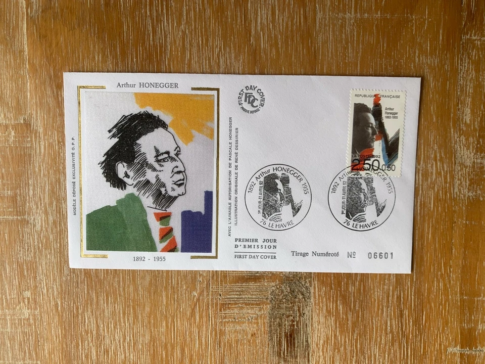 FRANCE 1992 FDC SILK ARTHUR HONEGGER COMPOSER - Image 1 of 1