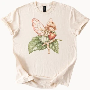 Fairy Strawberrycore Tee Cottagecore Whimsical Shirt - Picture 1 of 6
