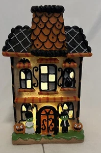 NWT Candy Corn Lane 10” LED Halloween Mr & Mrs Frankenstein Haunted House - Picture 1 of 9