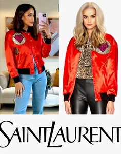 4K Yves Saint Laurent 2016 Gaga Red Logo Bomber Jacket 36 38 40 4 6 8 Coat M S - Picture 1 of 24