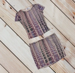 Tiger Mist retro check mesh tee (size S) & skirt (size M) set - Picture 1 of 2