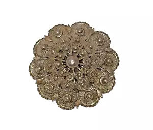 Antique .935 Silver Dome Cannetille Brooch Pin - Picture 1 of 8