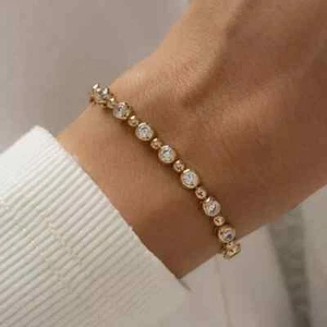 5Ct Lab Created Diamond Bezel Set Tennis link Bracelet 14K Yellow Gold Plated - Picture 1 of 5