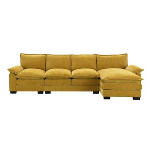 4 Seats L Shape Modular Couch Chenille Upholstered Sectional Sofa With Chaise - Picture 1 of 64