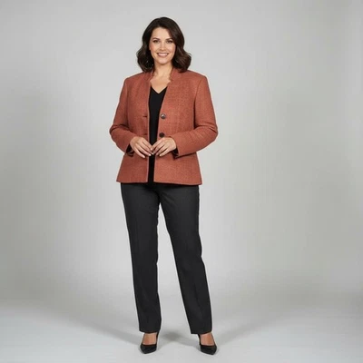 Lafayette 148 New York Textured Blazer Amber Orange Women's Size 16 Wool Blend - Image 1 of 4