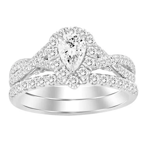 Natural 1.25ct Round Diamond Ladies Bridal Set in 14k White Gold - Picture 1 of 1