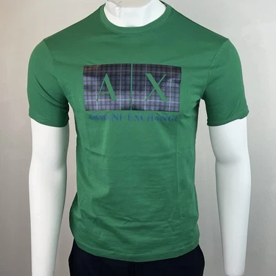 Armani Exchange Men's Crewneck Short Sleeve Regular Fit  T-shirt Green Logo - Image 1 of 4