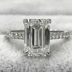 5Ct Emerald Cut VVS1 Moissanite Solitaire Engagement Ring 14K White Gold - Picture 1 of 4