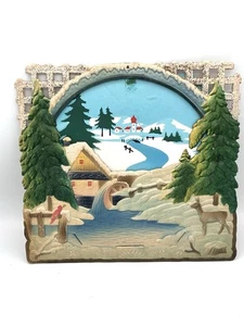 West Germany Embossed Winter Scene Deer Bird House 10"x9.25" MISSING Card Holder - Picture 1 of 14