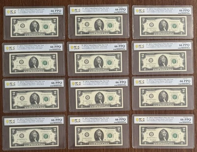 12 PIECE LOT $2 2017A FEDERAL RESERVE NOTES NEW YORK PCGS 66PPQ FR# 1941-B - Image 1 of 2