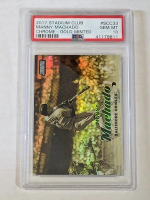 2017 Stadium Club Chrome Gold Minted #SCC33 Manny Machado PSA 10 RARE CASE HIT - Image 1 of 2