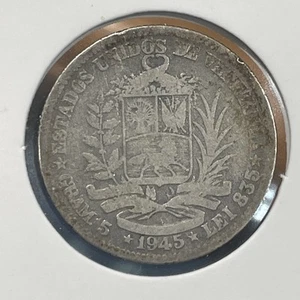 VENEZUELA 1945 bolivar .835 moneta argento F4030 - Foto 1 di 2