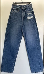 Pantalones de mezclilla American Eagle tiro alto desgastados mamá talla 10 botones largos rasgados A094 - Imagen 1 de 7