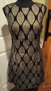 Ivanka Trump Cocktailkleid schwarz & gold metallic Größe 4 Midi neu mit Etikett! - Bild 1 von 8