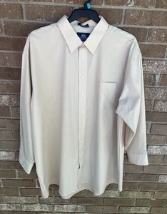 Staford Long Sleeve Beige Button Down Shirt Wrinkle Free Broadcloth Size 19/35 - Picture 1 of 3