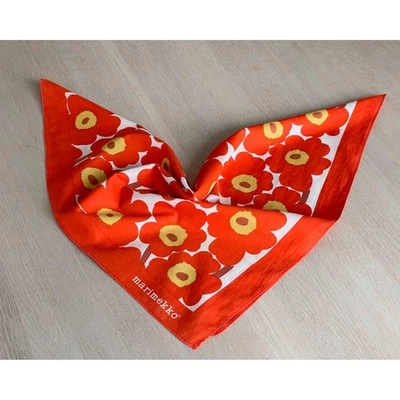 Bufanda naranja Marimekko Unikko, pañuelo de algodón floral con estampado... - Imagen 1 de 4