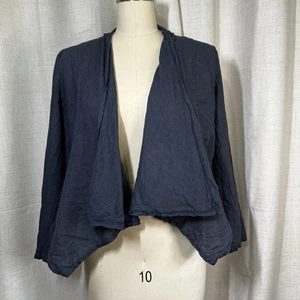 Tempo Paris Women's Small Linen Open Front Top Navy Blue Shirt Cardigan Jacket - Picture 1 of 13