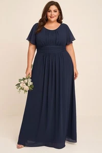 Ever Pretty Blue Round Neck Ruching Detail Empire Waist Lined Formal Dress, 2XL - Picture 1 of 6