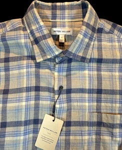 Camicia uomo Peter Millar Crown Sherbrooke cotone grigio/blu britannico a quadri grande - Foto 1 di 12