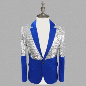 Men Sequin Notch Lapel Suit Blazer Tuxedo Jacket Coat Showman Costume Casual Top - Picture 1 of 14