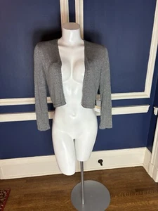 NWT M.RENA WOMANS LUREX OPEN FRONT METALLIC GRAY SILVER CROPPED CARDIGAN SIZE SM - Bild 1 von 10
