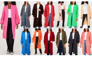 Women Chunky Knitted Oversized Cardigan Ladies Balloon Sleeve Long Maxi Cardigan - Picture 1 of 18