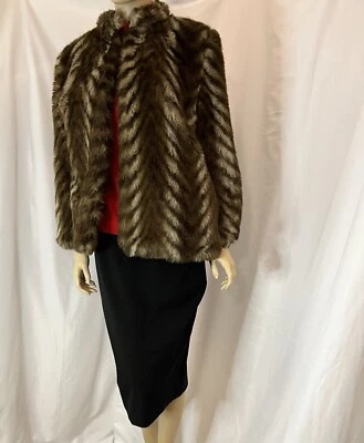 Abrigo Chevron Vintage Años 70 Vin Rosa Marrón Beige Piel Sintética S/M Foto 1 de 4