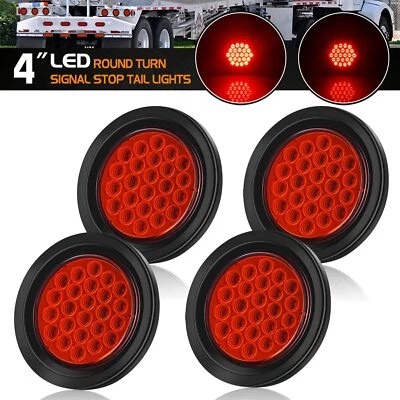 4x Round 4" inch LED Truck Trailer Stop Turn Tail Brake Lights Waterproof 24-LED - Image 1 of 4