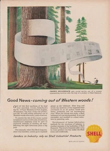 Shell Oil Company 1959 anuncio impreso vintage años 50 máquina para hacer papel Western Woods - Imagen 1 de 1