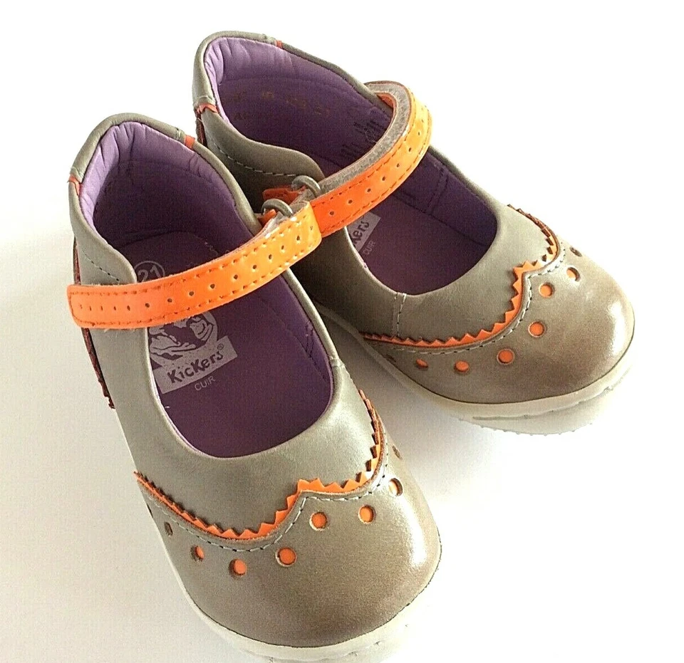 Kickers Gray Leather Mary Jane kids USA 8 - Image 1 of 4