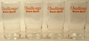 FOUR CHALLENGE ROOT BEER ADVERTISING GLASSES CIRCA 1960 - Picture 1 of 4