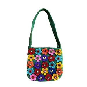 Felted Wool Purse Bag Floral Green Shoulder Bag - Picture 1 of 9
