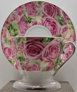 Porcelain Treasures Betty Platner Gold tone Trim Pink Rose Floral Cup & Saucer - Picture 1 of 11