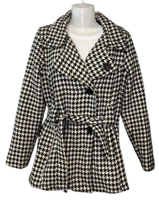 JouJou Double Breasted Houndstooth Belted Wool Blend Coat Size Large - Picture 1 of 5