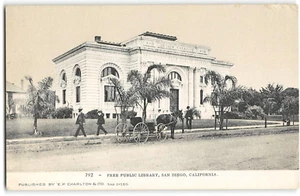 Carnegie kostenlose öffentliche Bibliothek SAN DIEGO, CA Charlton & Co 1900er Vintage Postkarte - Bild 1 von 2