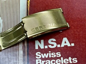 Vintage Certina NSA Reloj Pulsera Cierre Nuevo Stock Antiguo 10mm Apertura Oro Amarillo - Imagen 1 de 5