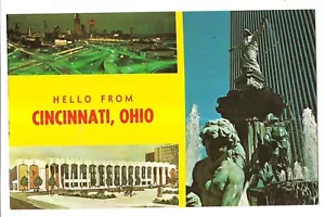 Cartolina CINCINNATI OHIO 3 foto sala congressi fontana quadrata superstrada OH - Foto 1 di 2