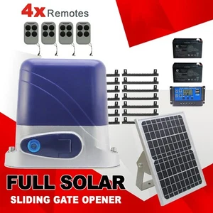 Full Solar DC Kit Automatic Sliding Gate Motor Opener 4/5/6m Gear Rack 4x Remote - Picture 1 of 11