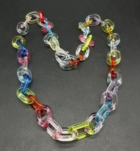 Rainbow Transparent Unisex Acrylic Cable Chain Link Necklace 21” - Picture 1 of 8