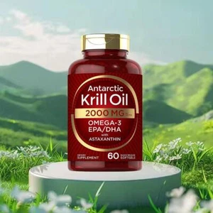 Antarctic Krill Oil 2000 mg 60 Softgels | Omga-3 EPA, DHA, with Astaxanthin☃ - Picture 1 of 9