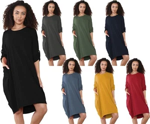 Vestido midi italiano de manga larga para mujer Vestido de bolsillo con aspecto de capas de gran tamaño - Imagen 1 de 8